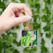 ホワイトアラムリリー水色熱帯フローラ キーホルダー (手)