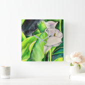 ホワイトアラムリリー水色熱帯フローラ スクエア壁時計 (ホーム)