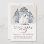 ホワイトアルティックキツネウッドランドクリスマスバースデーパーティー 招待状 (正面)