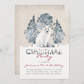 ホワイトアルティックキツネウッドランドクリスマスバースデーパーティー 招待状 (正面/裏面)
