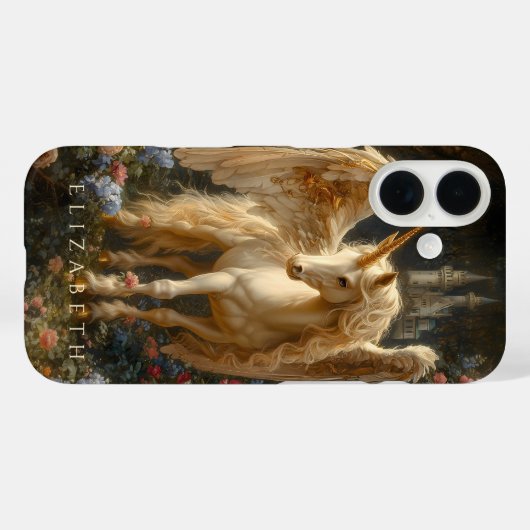 ホワイトアンゲリックペガサスフローラ城ファンタジー Case-Mate iPhoneケース (裏面 (横))