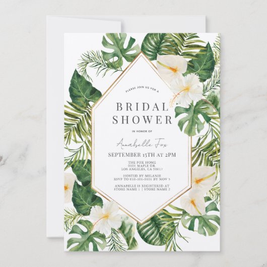 ホワイトアンスリウム&ハイビスカスフローラブライダルシャワー 招待状 (正面)