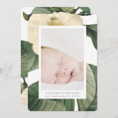 ホワイトアンティークフラワーフォトカード誕生のお知らせ 案内状 (正面/裏面)