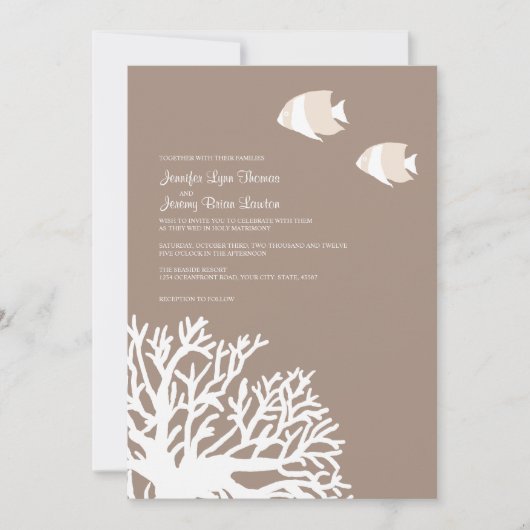 ホワイトアンドアイボリー熱帯サンゴ結婚式招待状 招待状 (正面)
