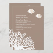 ホワイトアンドアイボリー熱帯サンゴ結婚式招待状 招待状 (正面/裏面)