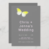 ホワイトアンドイエローバタフライ結婚式招待状 招待状 (正面/裏面)