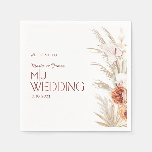 ホワイトアンドクリームボ素朴ホ結婚ズ スタンダードカクテルナプキン (正面)