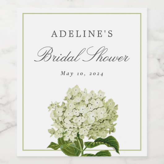 ホワイトアンドグリーンアジサイエレガントブライダルシャワー ワインラベル (シングルラベル)