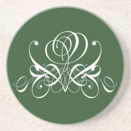 ホワイトアンドグリーンフローリッシュバラ コースター