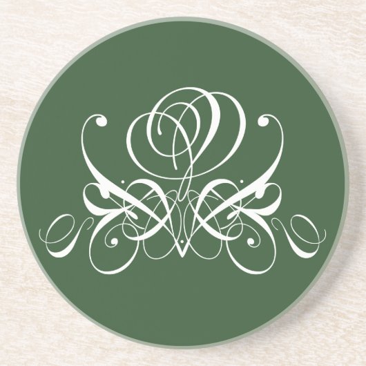 ホワイトアンドグリーンフローリッシュバラ コースター (正面)