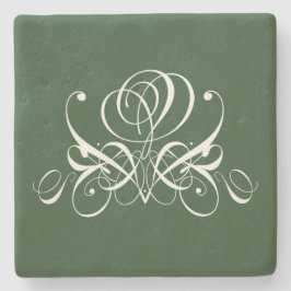 ホワイトアンドグリーンフローリッシュバラ ストーンコースター
