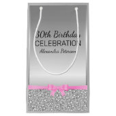 ホワイトアンドグレーグリッター誕生日 スモールペーパーバッグ (正面)