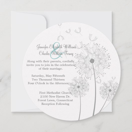 ホワイトアンドグレーダンデリオンサークル結婚式招待状 招待状 (正面)