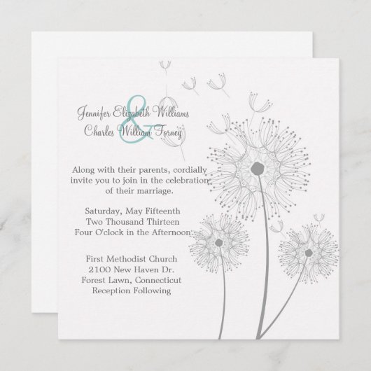 ホワイトアンドグレーダンデリオン結婚式招待状 招待状 (正面/裏面)