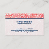 ホワイトアンドコーラルレッドフローラペイズリーブルーアクセント 名刺 (裏面)