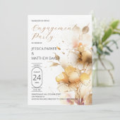 ホワイトアンドゴールデンフラワーズ婚約招待状 招待状 (スタンド正面)