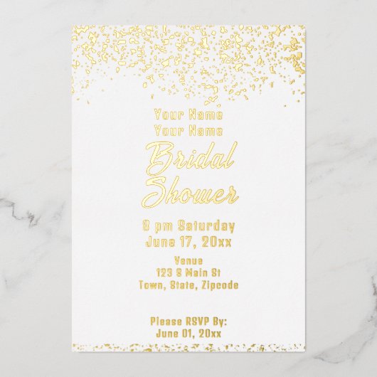 ホワイトアンドゴールドフォイルブライダルシャワー 箔招待状 (正面)