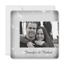 ホワイトアンドシルバースノーフレーク結婚式招待状