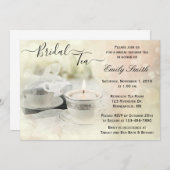 ホワイトアンドシルバーティーカップきらめくブライダルシャワーティー 招待状 (正面/裏面)