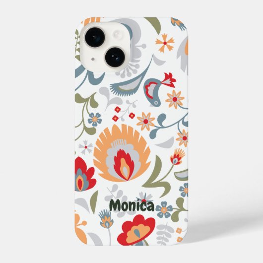 ホワイトアンドダスティブルーレッドイエローペイズリーデザイン iPhoneケース (裏面)