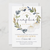 ホワイトアンドネイビーカボチャ赤ちゃんシャワー招待状 招待状 (正面)