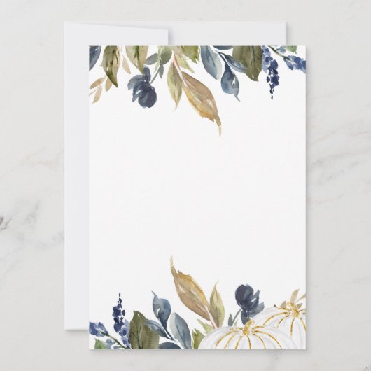 ホワイトアンドネイビーカボチャ赤ちゃんシャワー招待状 招待状 (裏面)