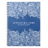 ホワイトアンドネイビーブルーフローラペイズリーレース ノートブック (正面)