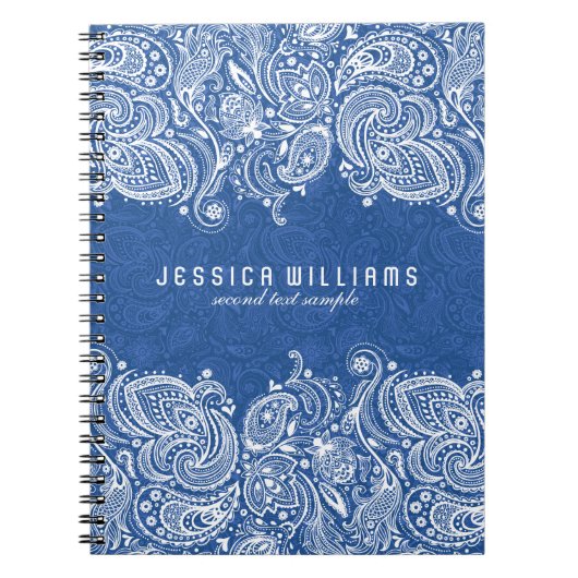 ホワイトアンドネイビーブルーフローラペイズリーレース ノートブック (正面)