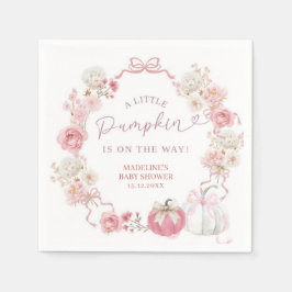 ホワイトアンドピンクリトルカボチャ紙ナプキンス スタンダードカクテルナプキン