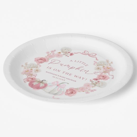 ホワイトアンドピンクリトルカボチャ紙プレート ペーパープレート (アングル)