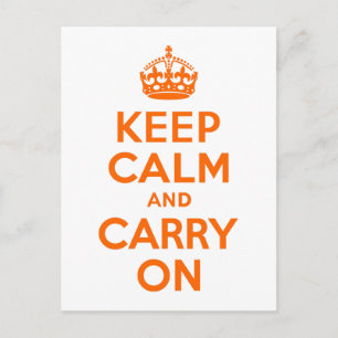 ホワイトアンドブライトオレンジKeep Calm and Carry On ポストカード