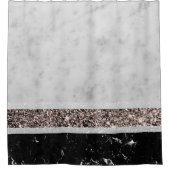 ホワイトアンドブラックマーブルバラ金ゴールドストライプグリッター#1 シャワーカーテン (正面)