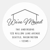 ホワイトアンドブラック引っ越しましたハウス差出人住所 ラウンドシール (正面)