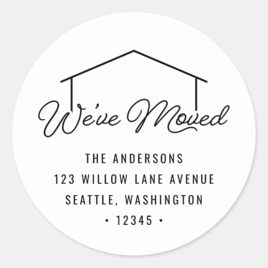 ホワイトアンドブラック引っ越しましたハウス差出人住所 ラウンドシール (正面)