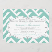 ホワイトアンドブルーシェブロンSweet sixteen招待状 招待状 (正面/裏面)