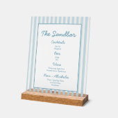 ホワイトアンドブルーストライプビーチクラブカバナバー アクリルサイン (傾斜)