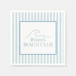 ホワイトアンドブルーストライプビーチクラブカバナ誕生日 スタンダードカクテルナプキン