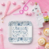 ホワイトアンドブルーハロー春紙プレート ペーパープレート (パーティー)