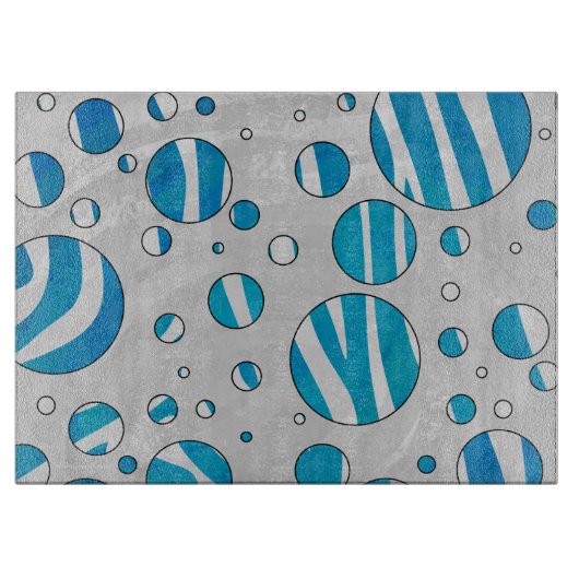 ホワイトアンドブルー水玉模様ゼブラ カッティングボード (正面)