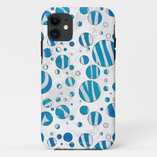 ホワイトアンドブルー水玉模様ゼブラ iPhone 11 ケース
