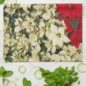 ホワイトアンドレッドポインセティアスIホリデイフローラ キッチンタオル (折り畳み)