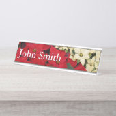 ホワイトアンドレッドポインセティアスIホリデイフローラ デスクネームプレート (正面)