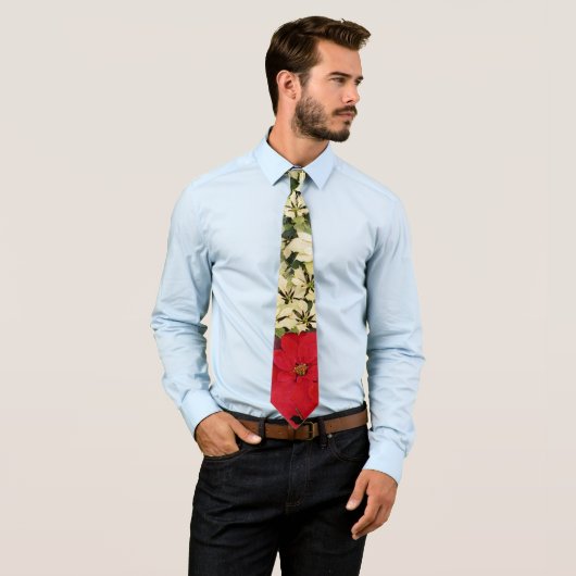 ホワイトアンドレッドポインセティアスIホリデイフローラ ネクタイ (インサイチュ)