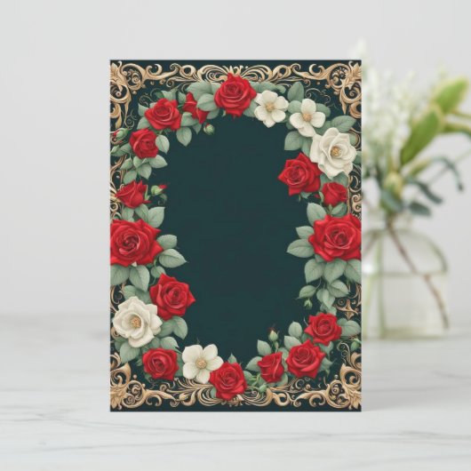 ホワイトアンドレッドローズカスタム文字結婚ズ 招待状 (スタンド正面)