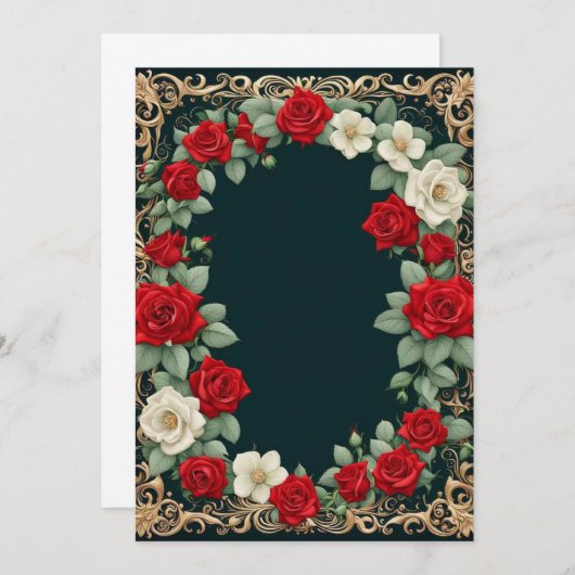 ホワイトアンドレッドローズカスタム文字結婚ズ 招待状 (正面/裏面)