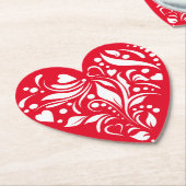 ホワイトアンド赤いハートバレンタインコースター ペーパーコースター (アングル)