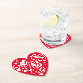 ホワイトアンド赤いハートバレンタインコースター ペーパーコースター