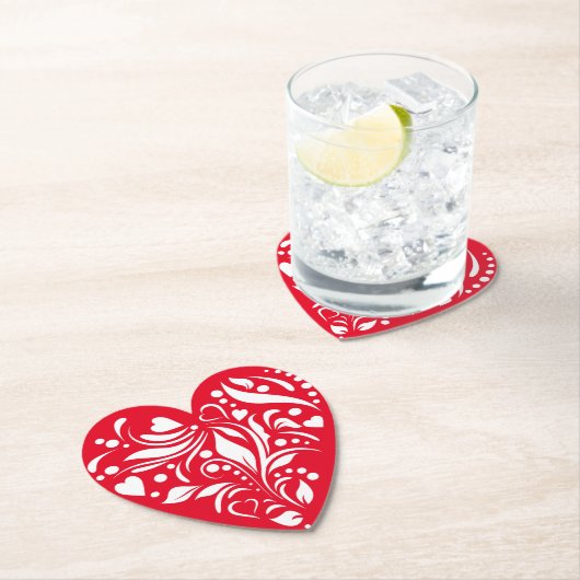 ホワイトアンド赤いハートバレンタインコースター ペーパーコースター (インサイチュ)