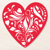 ホワイトアンド赤いハートバレンタインコースター ペーパーコースター (正面)