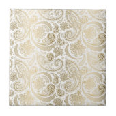 ホワイトアンド金ゴールドフローラレースペイズリー2 タイル (正面)
